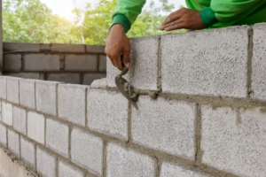 Pinnacle Fencing|Masonry,Worker,Make,Concrete,Wall,By,Cement,Block,And,Plaster